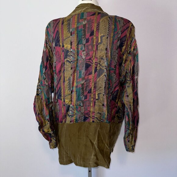 Vtg 90s Jila Boulder Colorado Colorful Art To Wear Lagenlook Jacket Rayon Large - Picture 3 of 6